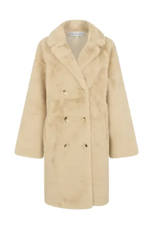 Emma Longline Faux Fur Coat In Cream