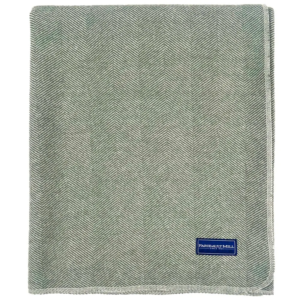 Factory Second Coastal Cottage Herringbone Wool Blanket - Sage Green