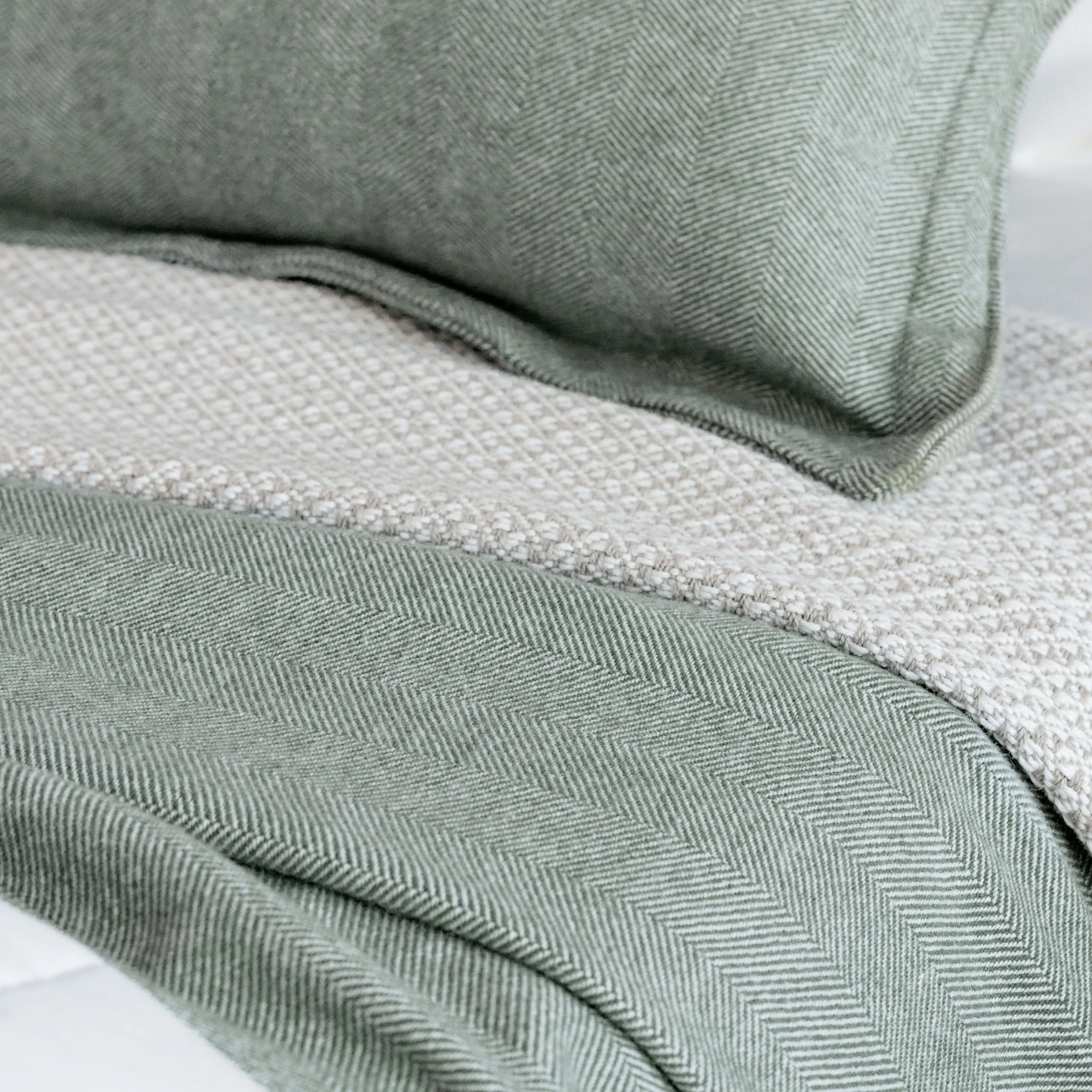 Factory Second Coastal Cottage Herringbone Wool Blanket - Sage Green