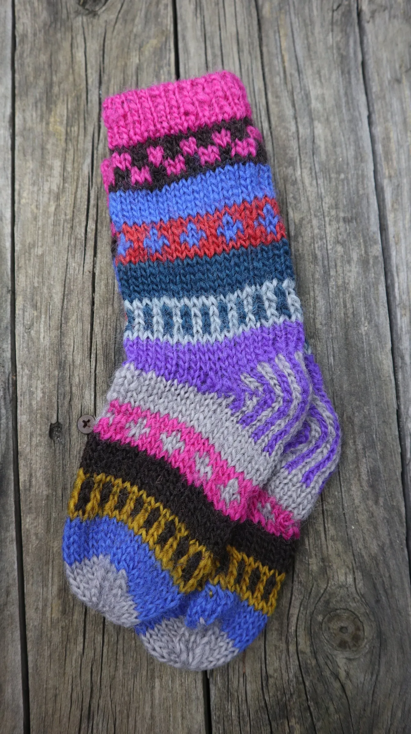 Fair Trade Ethical Children's Patterned Long Socks  in Purple, Pink and Brown