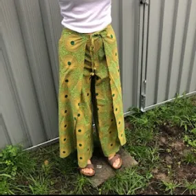 Fair Trade Ethical Cotton Print Wrap Pants in Yellow and Green