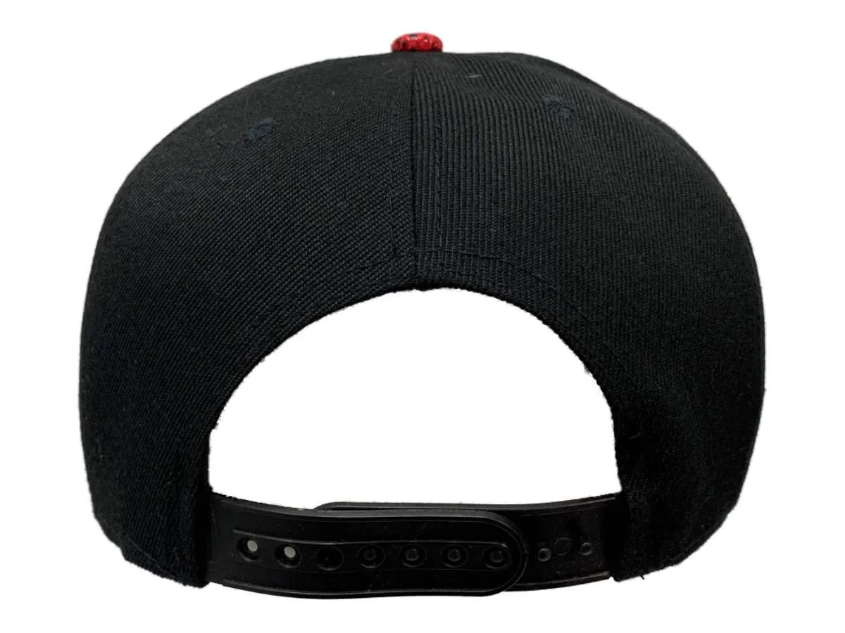 Famous XM Black & Red Faux Snakeskin Structured Adj. Snapback Flat Bill Hat Cap