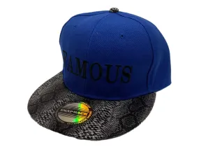 Famous XM Blue & Black Faux Snakeskin Structured Adj. Snapback Flat Bill Hat Cap