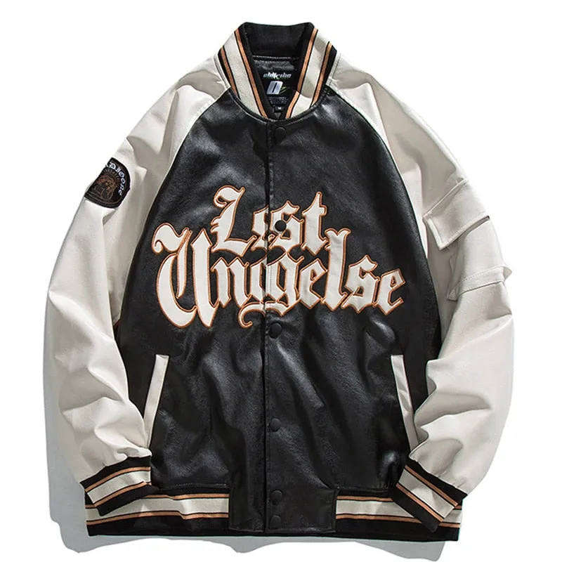 Fashion Casual Couple Varsity Jacket Unisex Coats PU Lerter Men Bomber Jacket Letter Embroidery Leather College Jacket