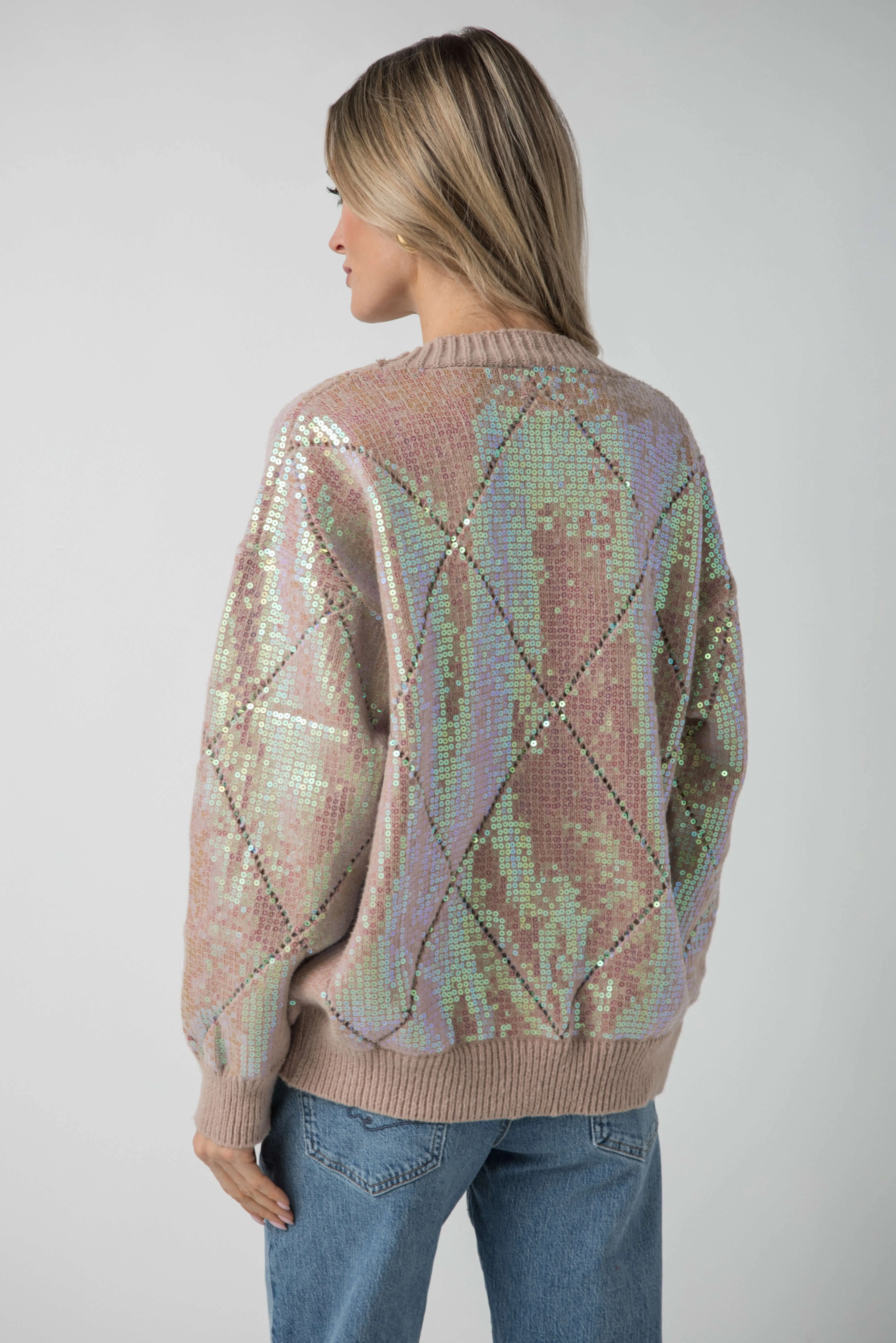 Fate Front Button Closure Sequin Cardigan