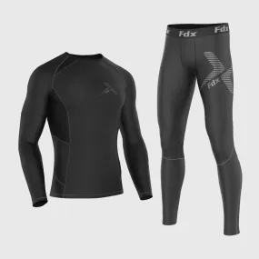 Fdx Men's & Boy's Set Recoil Grey Compression Base Layer Top & Leggings