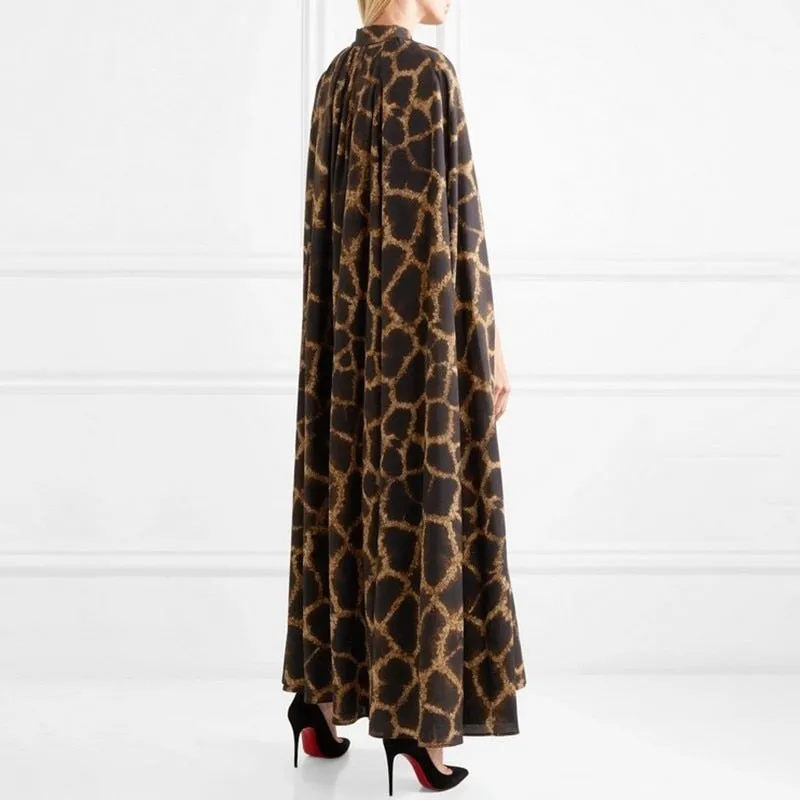 Female Cardigan Coat O Neck Cloak Sleeve Print Leopard Maxi Cloaks For Women Autumn Vintage Fashion