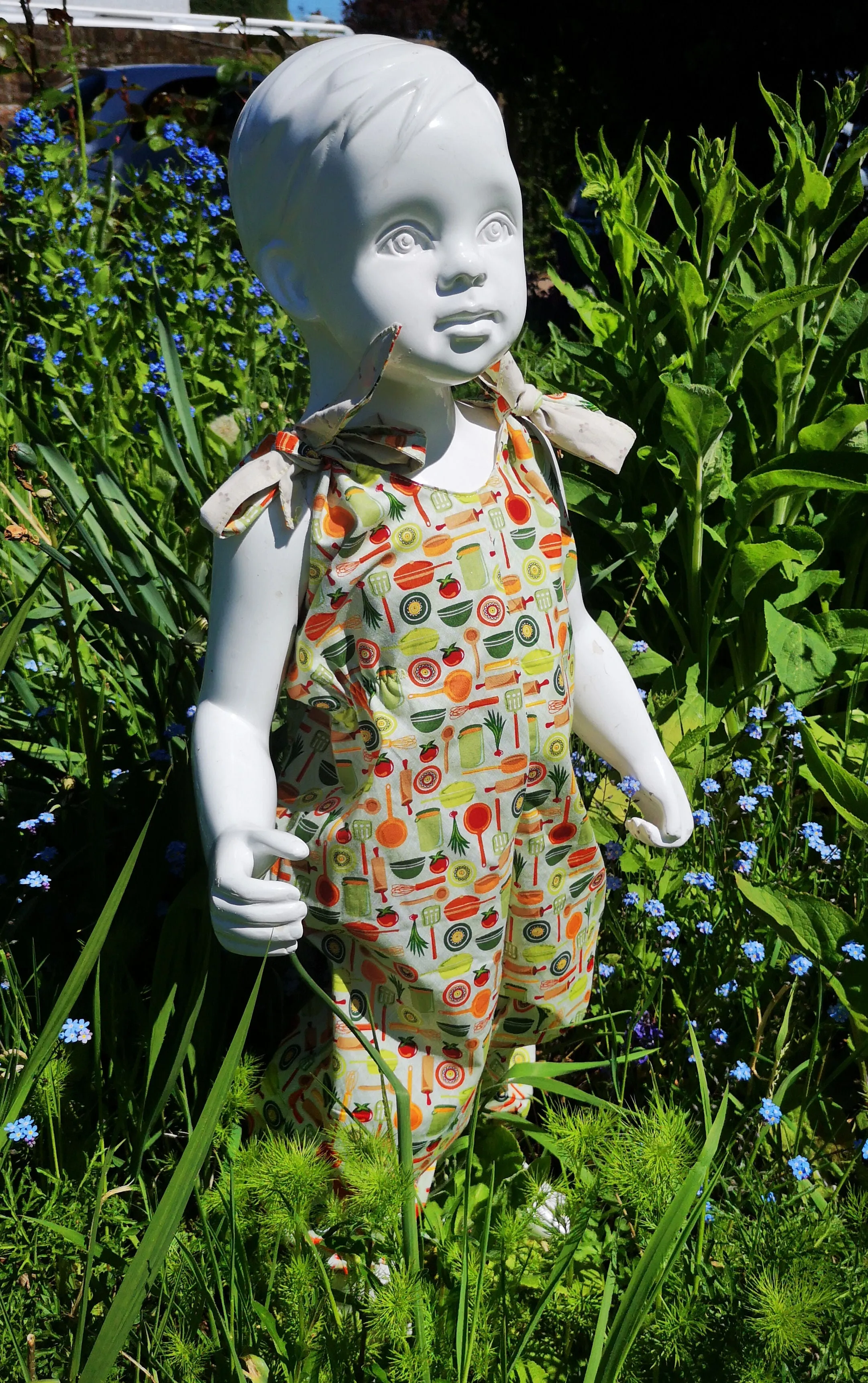 Festival, hippy feeling child's play suit, jump suit, dungarees, "Kitchen Garden"