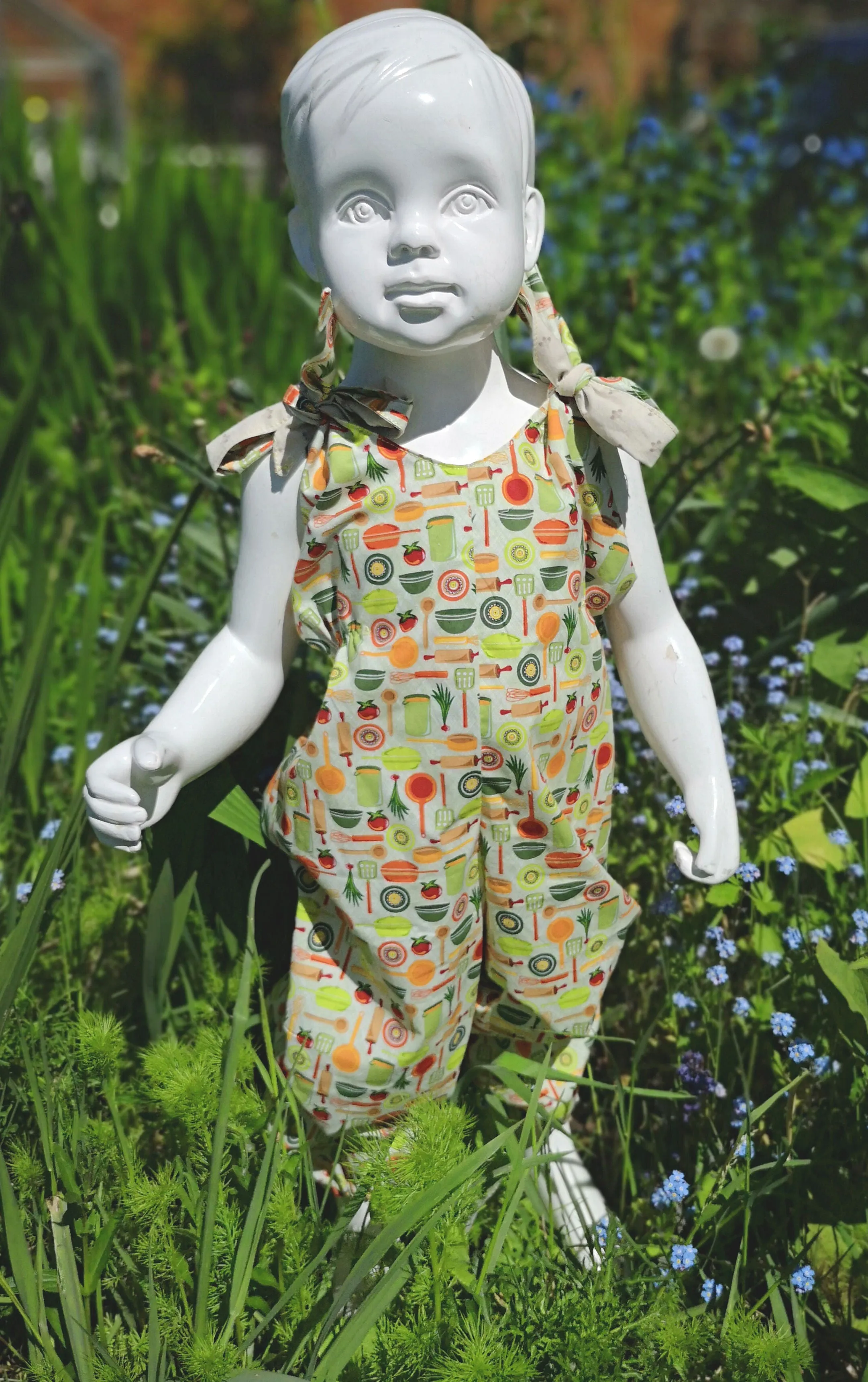 Festival, hippy feeling child's play suit, jump suit, dungarees, "Kitchen Garden"