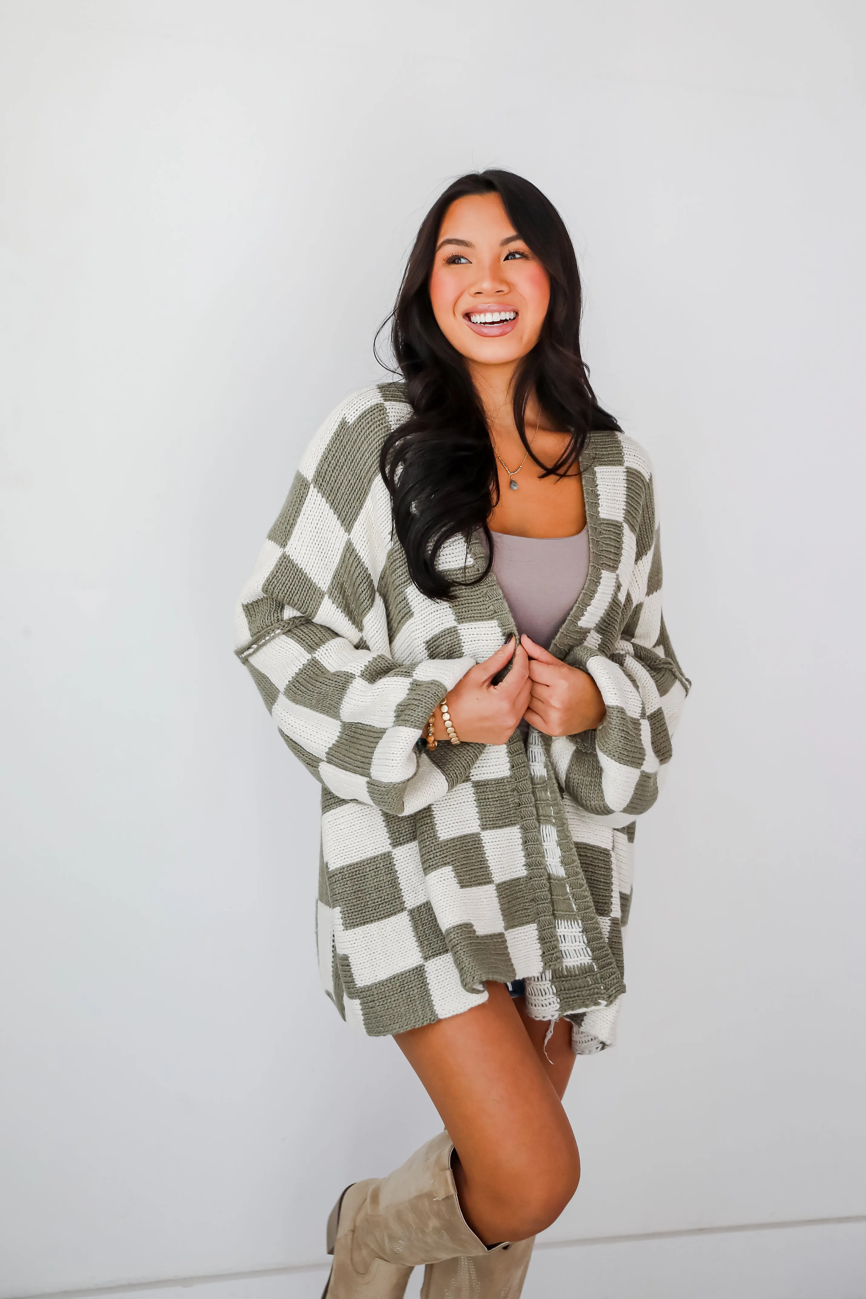 FINAL SALE - Marvelously Cozy Checkered Sweater Cardigan