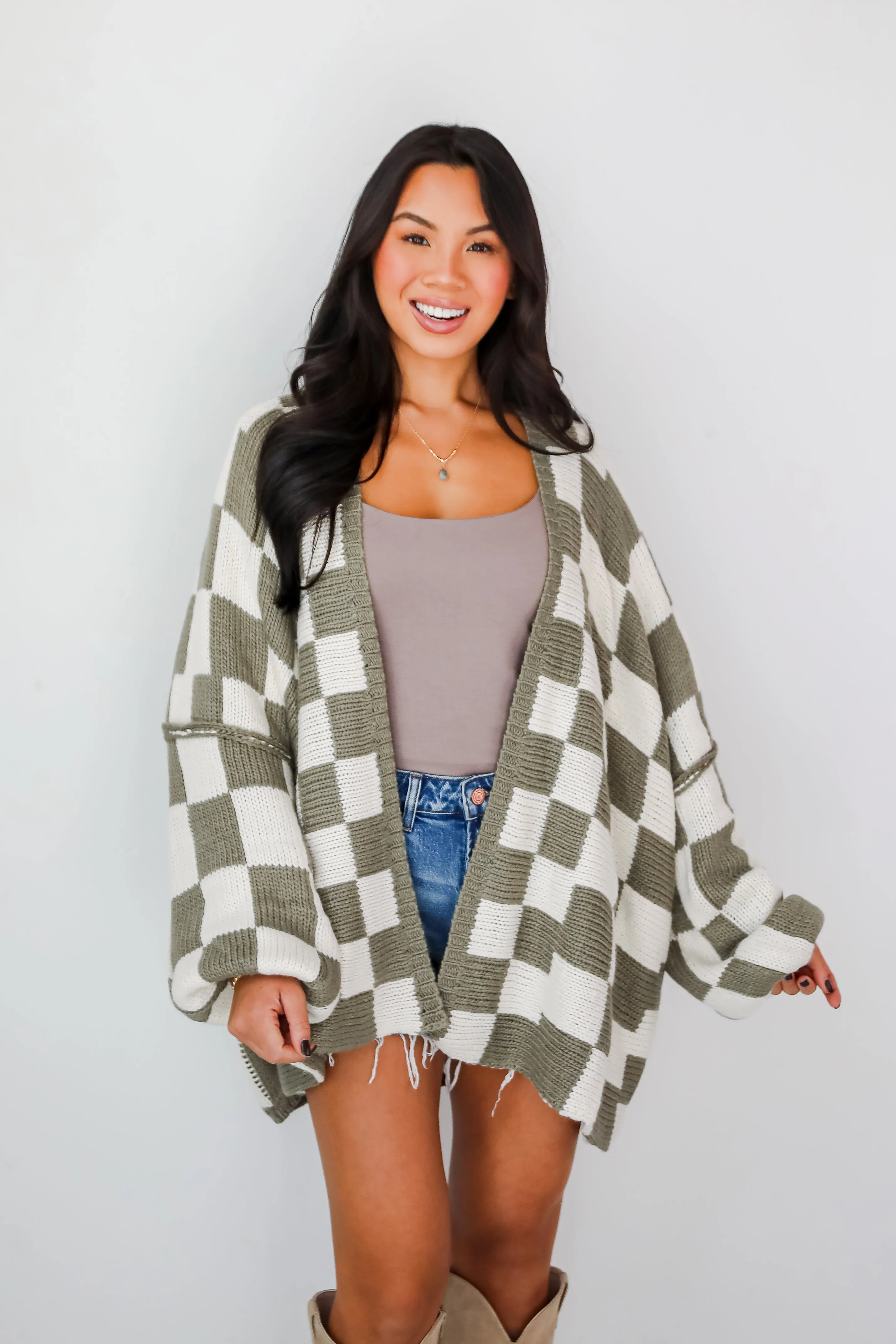 FINAL SALE - Marvelously Cozy Checkered Sweater Cardigan