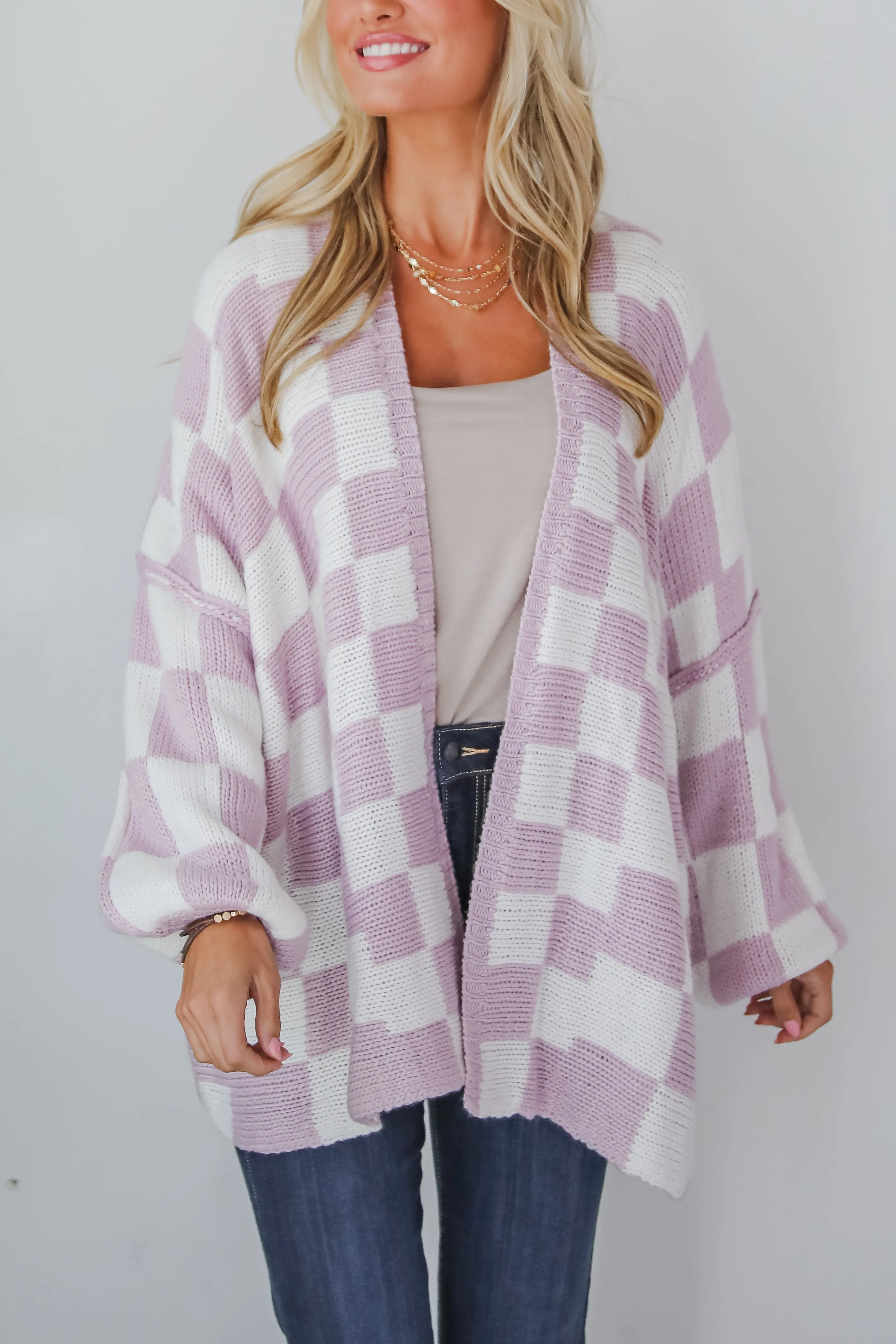 FINAL SALE - Marvelously Cozy Checkered Sweater Cardigan