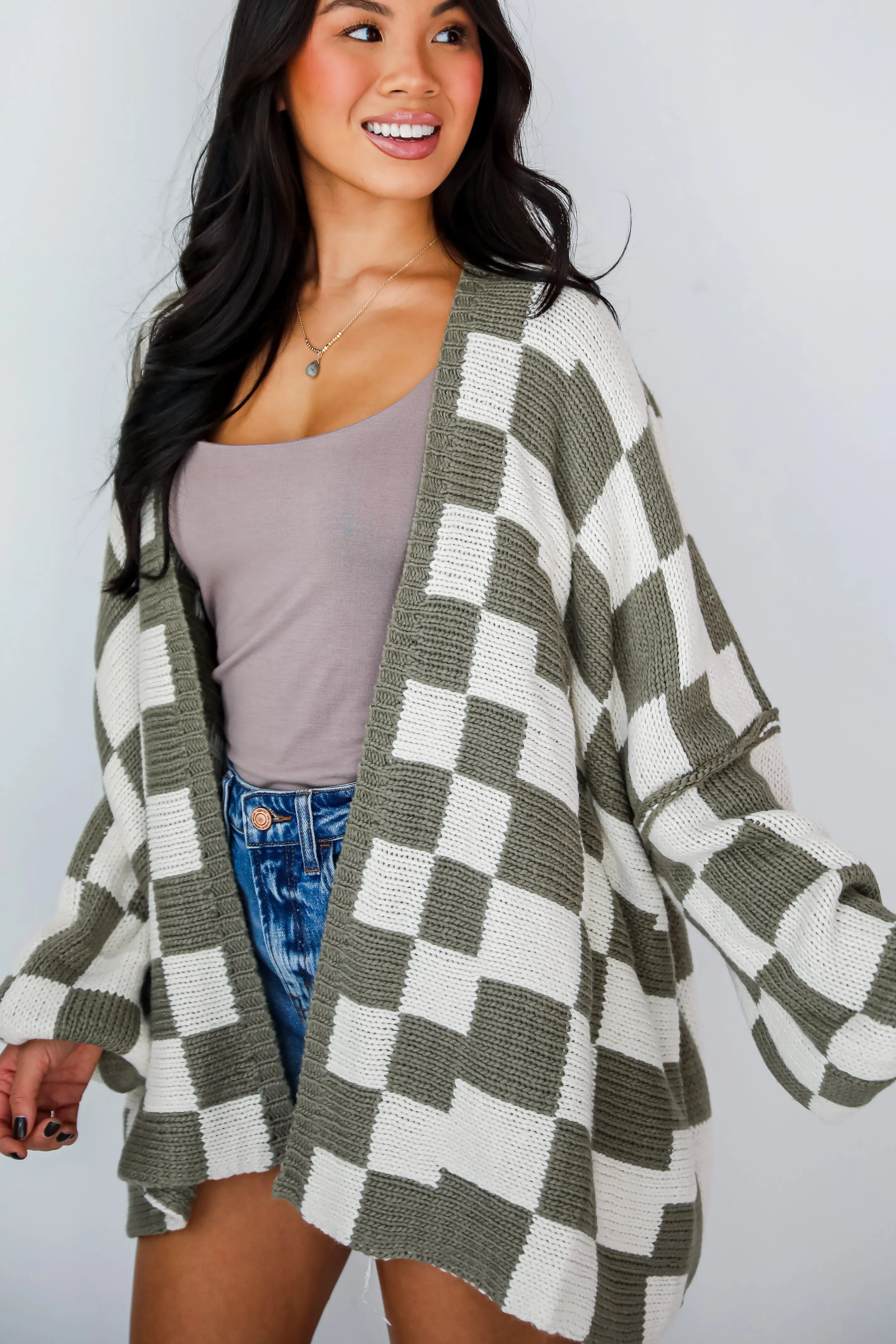 FINAL SALE - Marvelously Cozy Checkered Sweater Cardigan