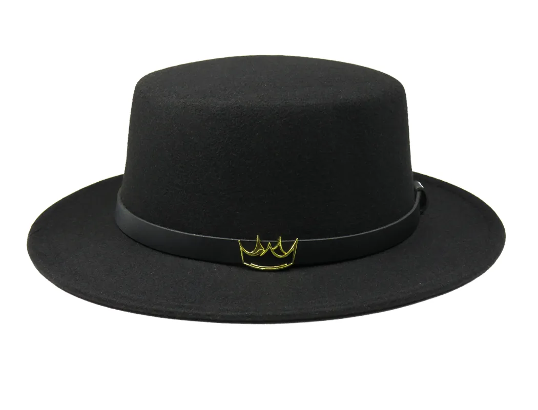 Flat Felt Fedora ( Black )