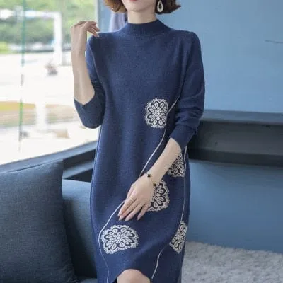 Floral Knitted Sweater Dress