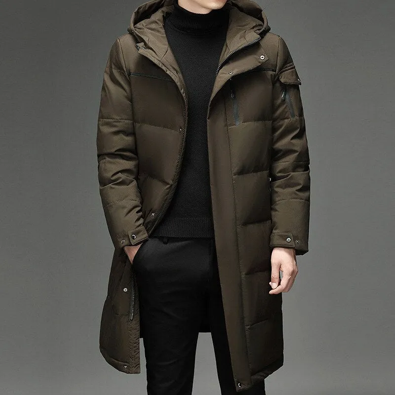 Foesce -Hooded Black Down Jackets New Mid-length Down Jacket Men Clothing  Winter Fashion Warm Down Coat Male Parkas Men Jacket Zm