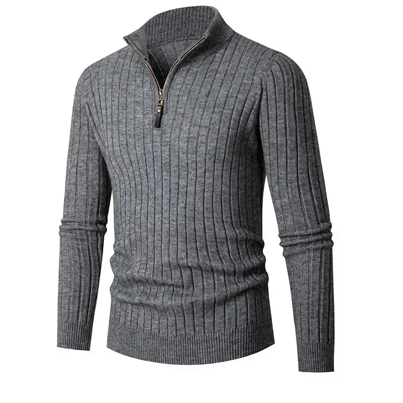 Funki Buys | Sweaters | Men's Mock Neck Vertical Stripe Pullover