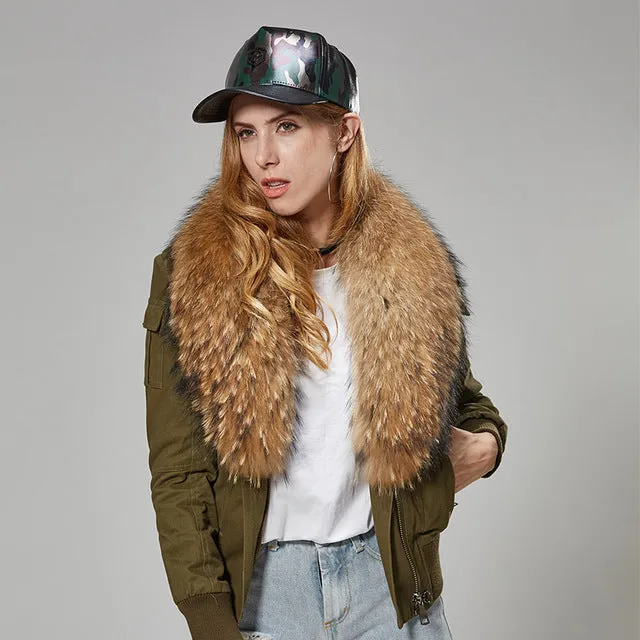 Fur Bomber Jacket - Green