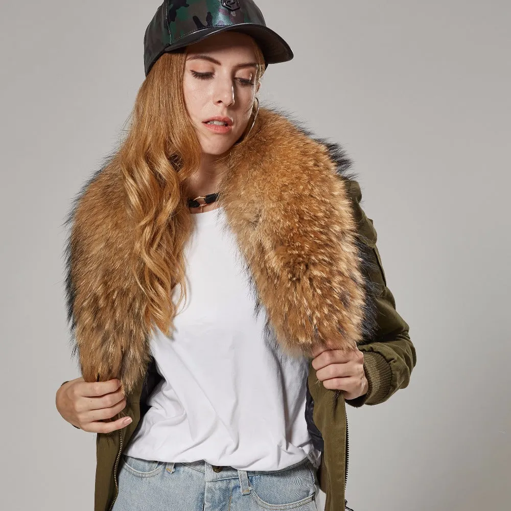 Fur Bomber Jacket - Green