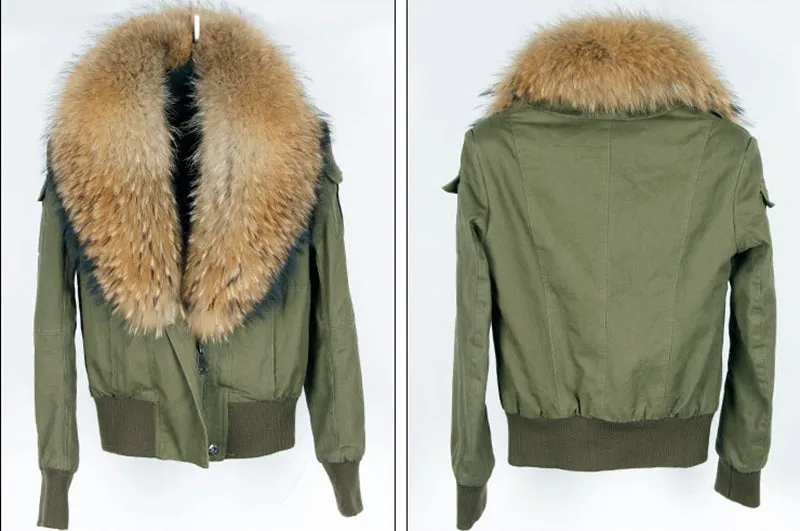 Fur Bomber Jacket - Green