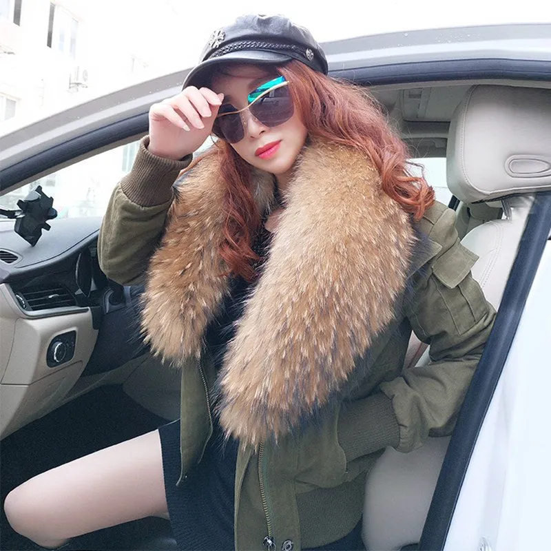 Fur Bomber Jacket - Green