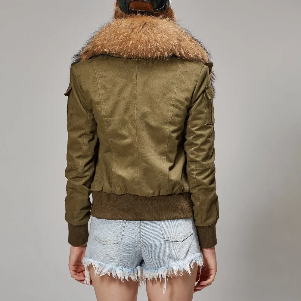 Fur Bomber Jacket - Green