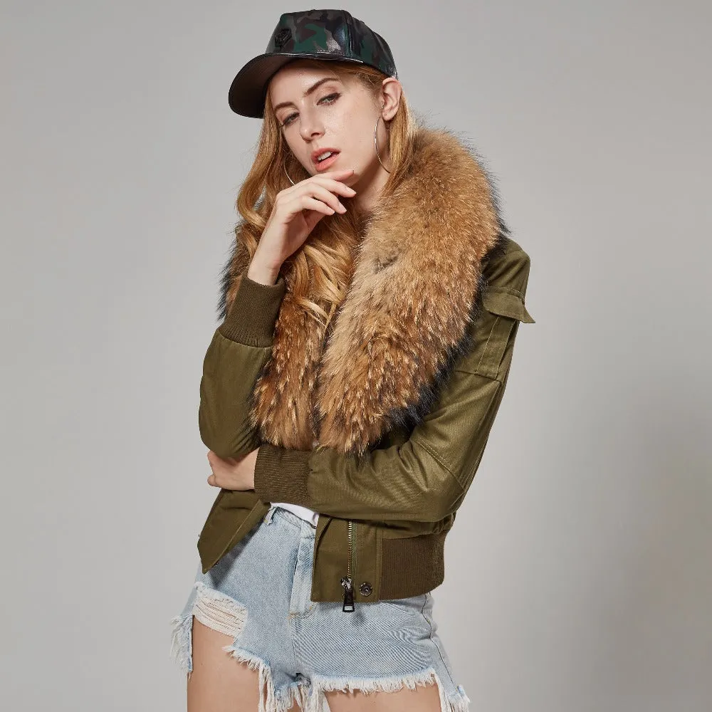 Fur Bomber Jacket - Green