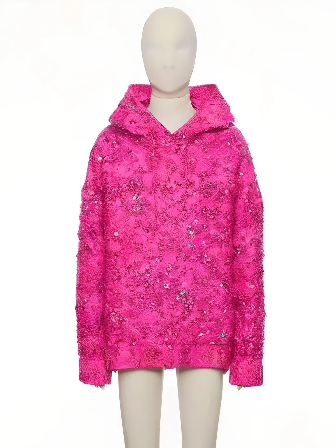 F/W Designer Tops Women's Pink Beaded Hoodie Loose Jacquard