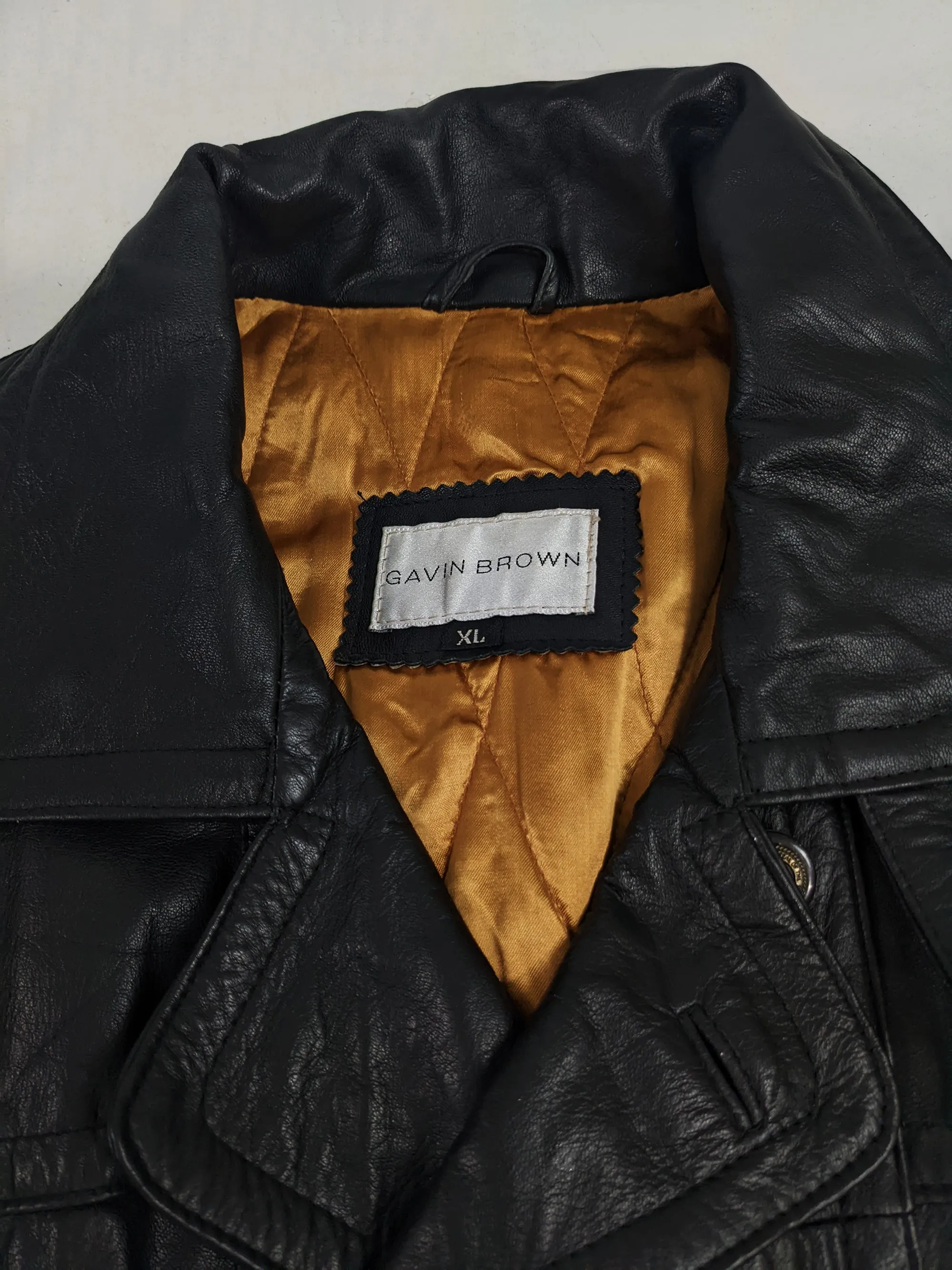 Gavin Brown Mens Vintage Black Leather Double Breasted Coat, 1980s