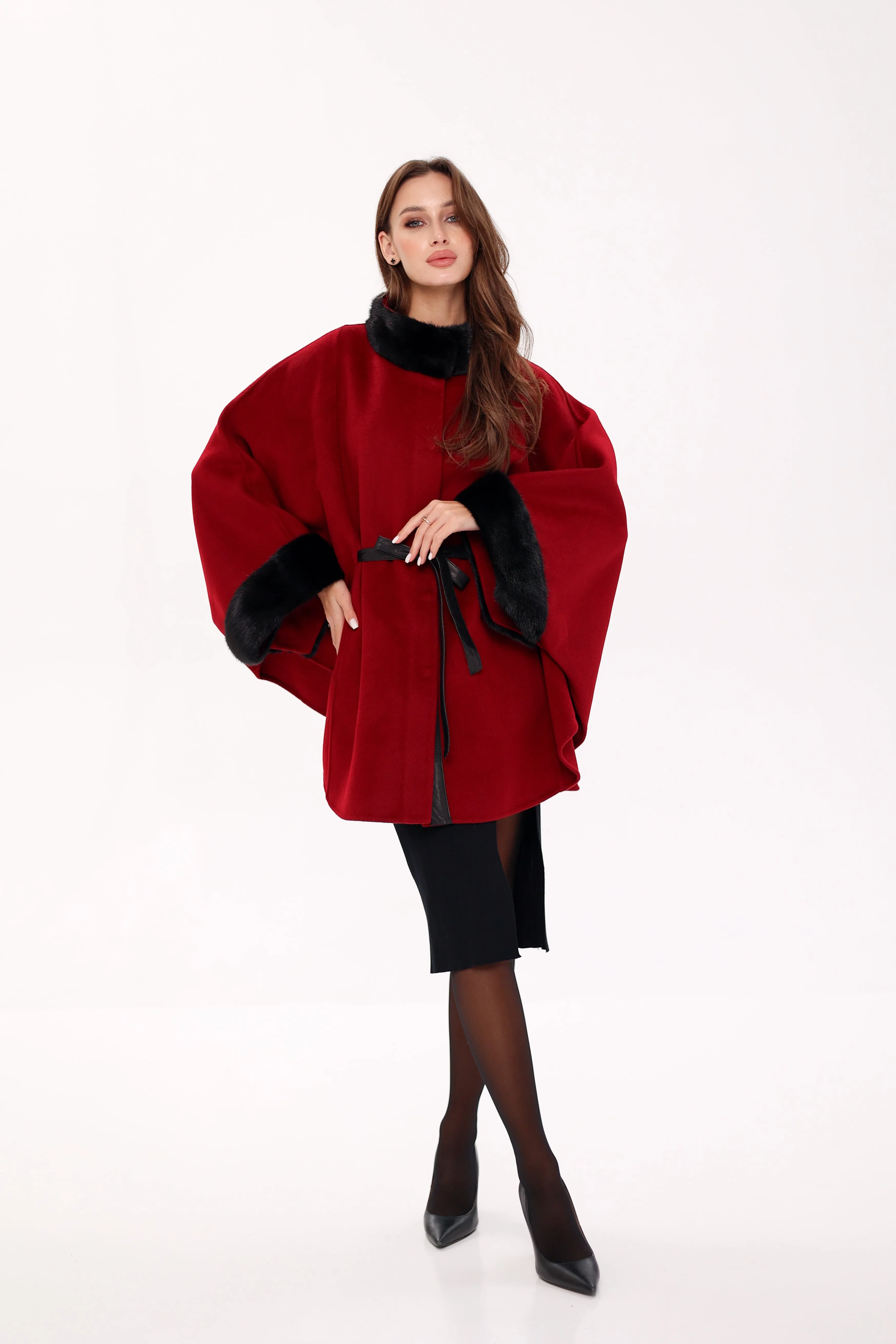 Genuine Scandinavian Mink Fur Double Face Wool Poncho