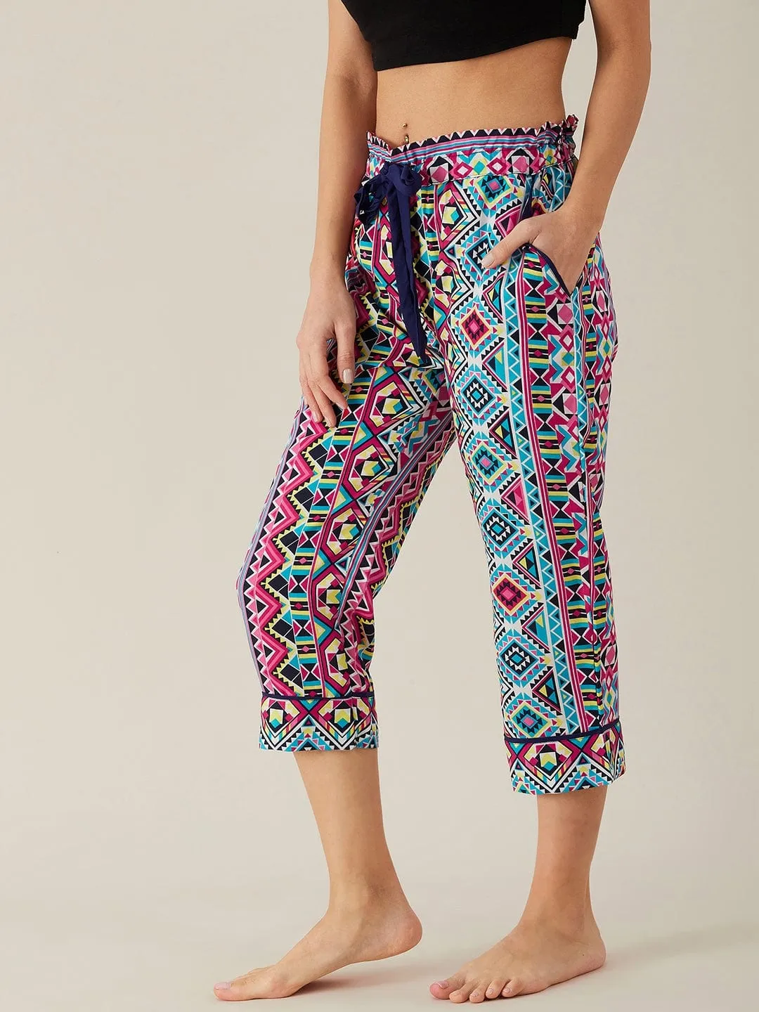 Geometric Patterned Crepe Loungepants