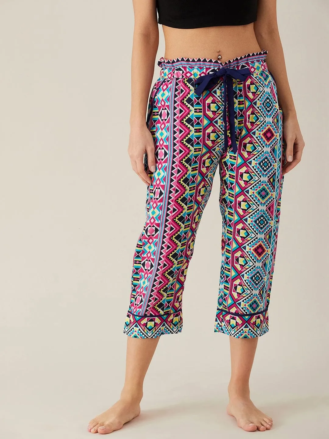 Geometric Patterned Crepe Loungepants