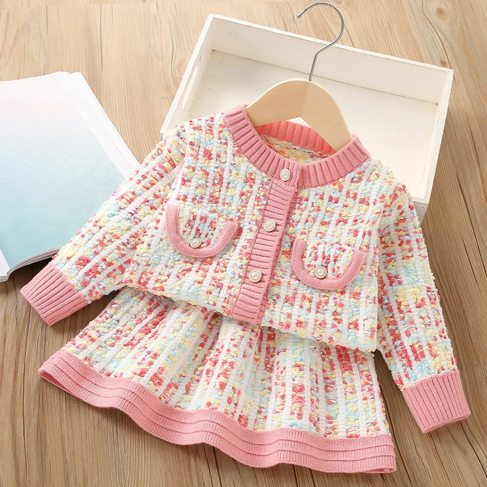 Girls knitted skirt suit autumn and winter new thickened warm sweater two-piece set