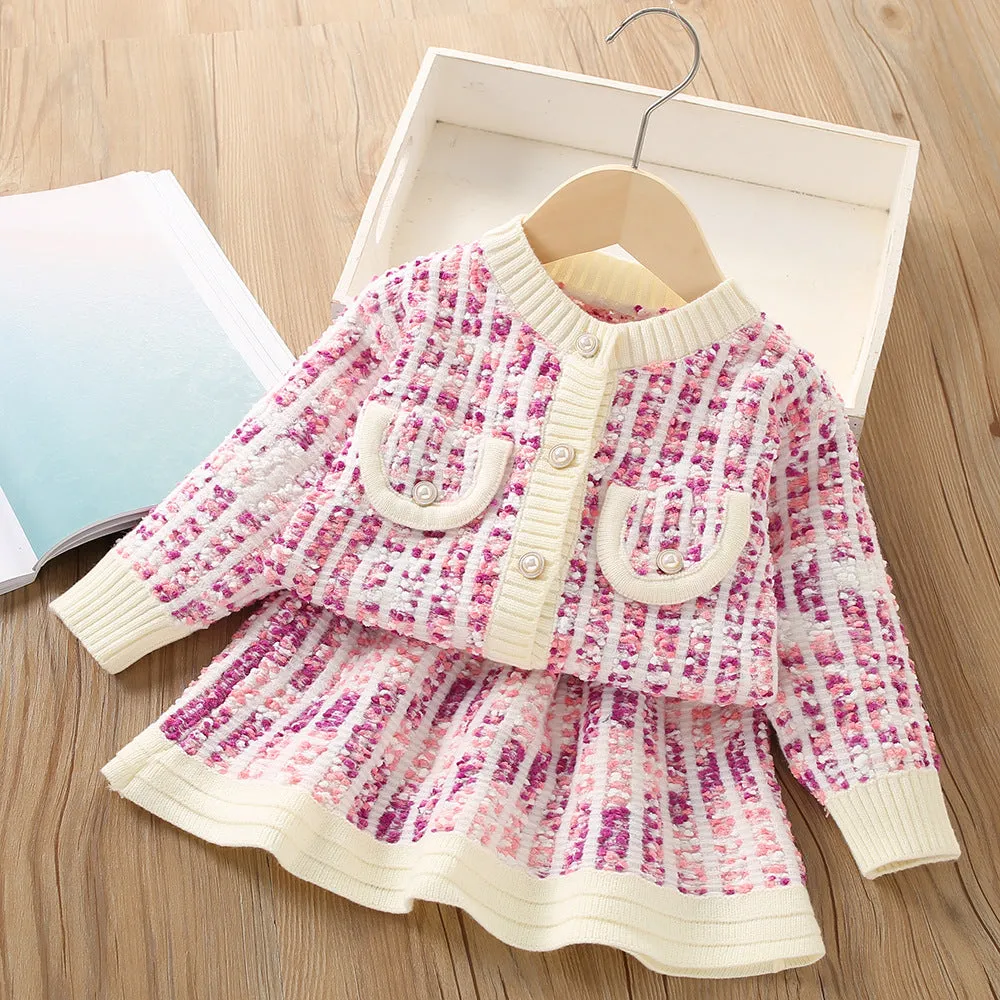 Girls knitted skirt suit autumn and winter new thickened warm sweater two-piece set