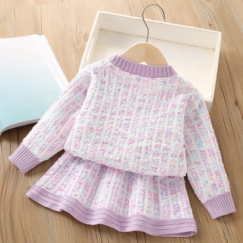 Girls knitted skirt suit autumn and winter new thickened warm sweater two-piece set