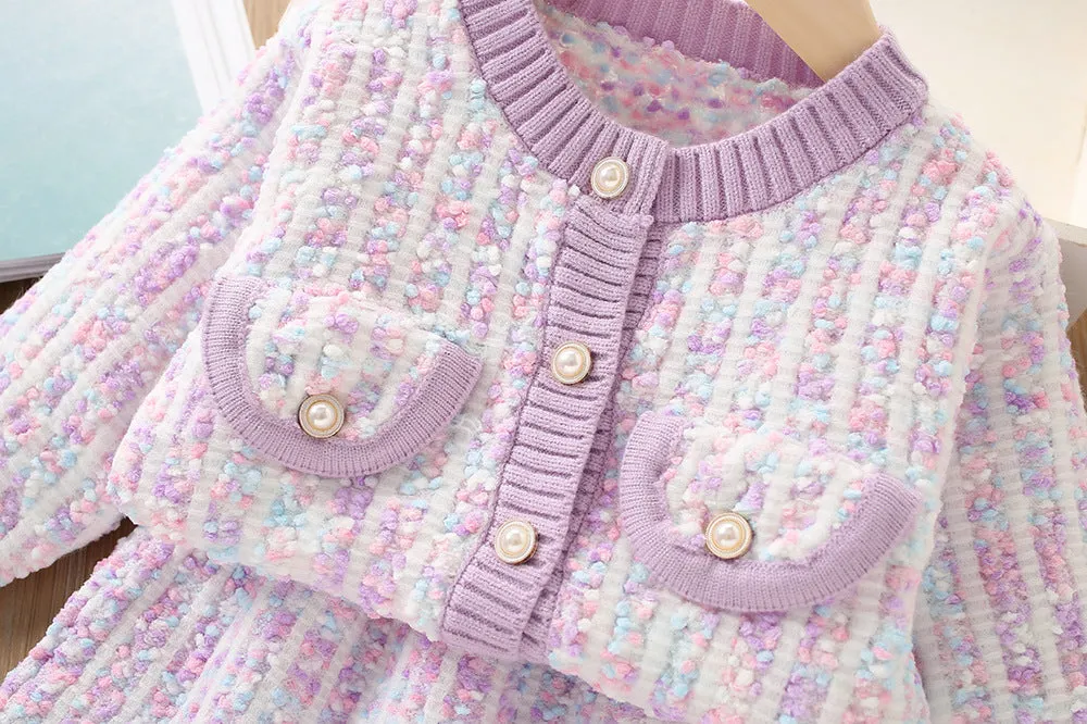 Girls knitted skirt suit autumn and winter new thickened warm sweater two-piece set