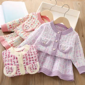 Girls knitted skirt suit autumn and winter new thickened warm sweater two-piece set