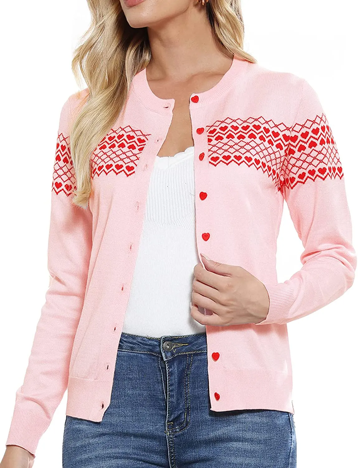 GRACE KARIN Women's Long Sleeve Button Down Crew Neck Classic Sweater Knit Cardigan