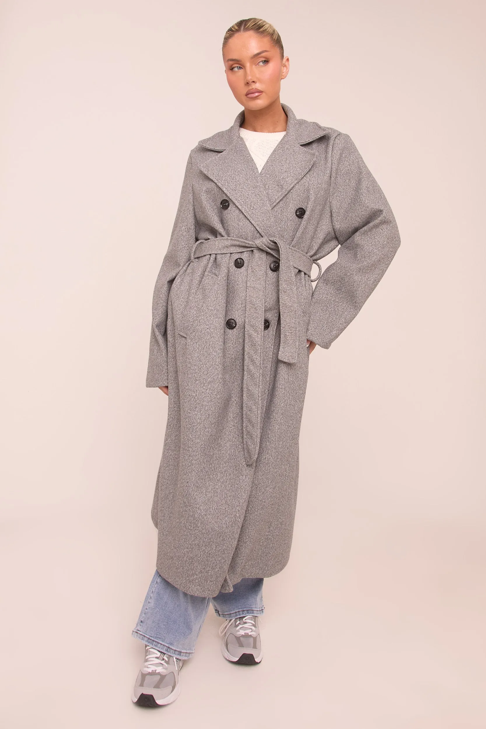 Grey Double Breasted Wool Look Coat - Eloise