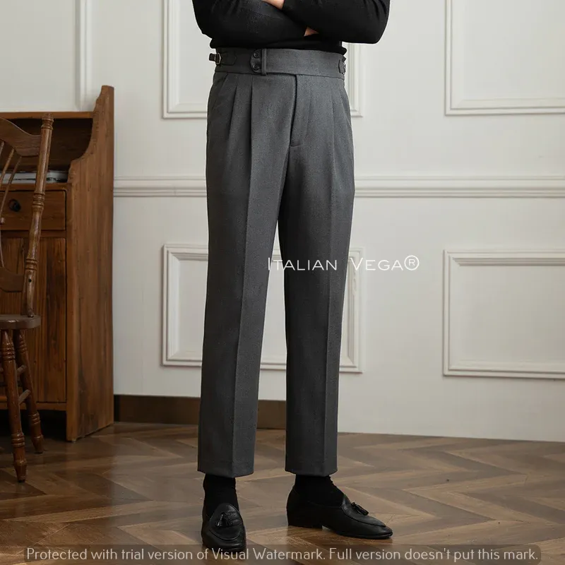 Grey Wool Signature Buttoned Gurkha Pants by Italian Vega® (Winter Edition)