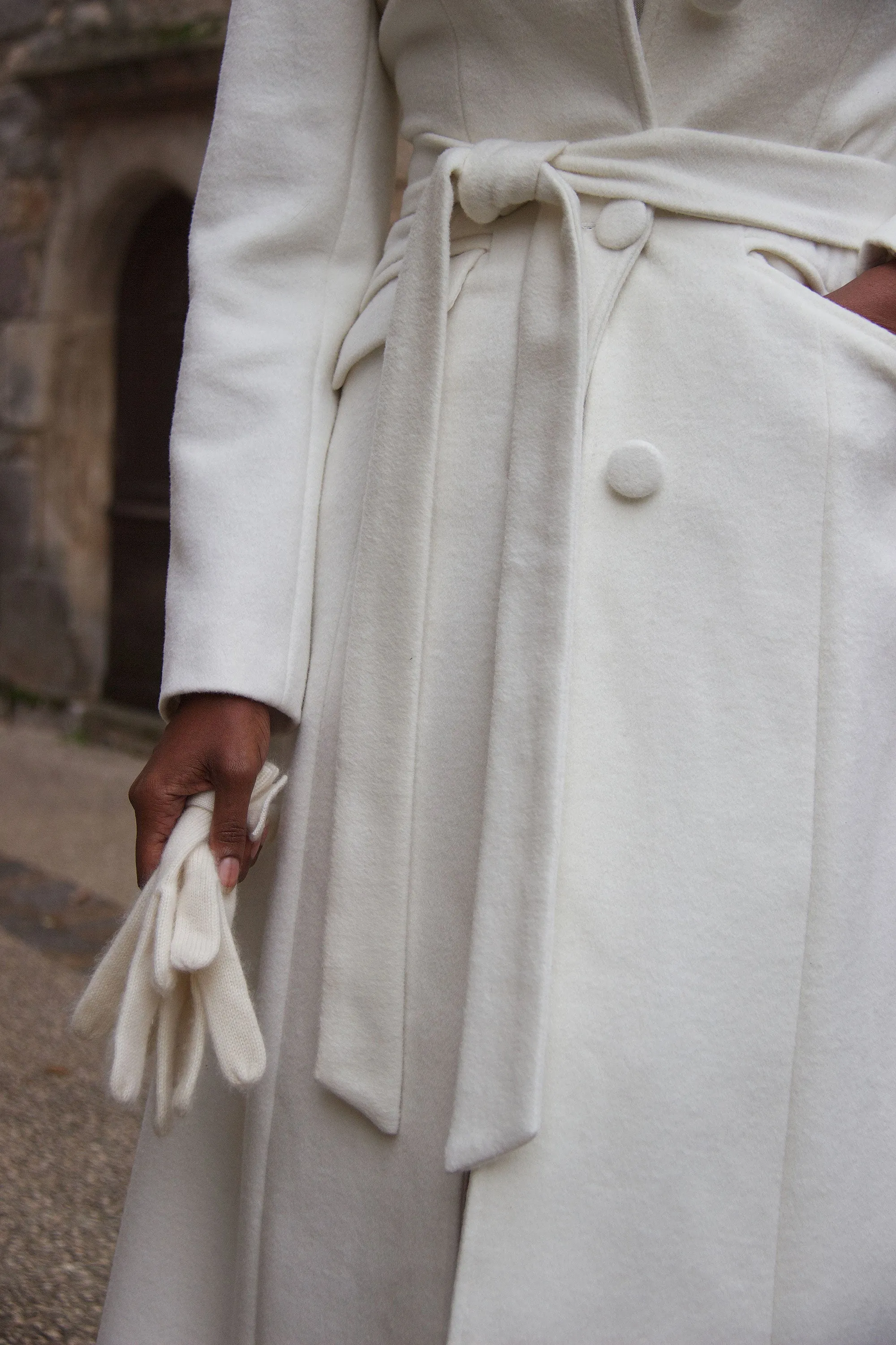 Handmade White Single Breasted Wool Coat 4087