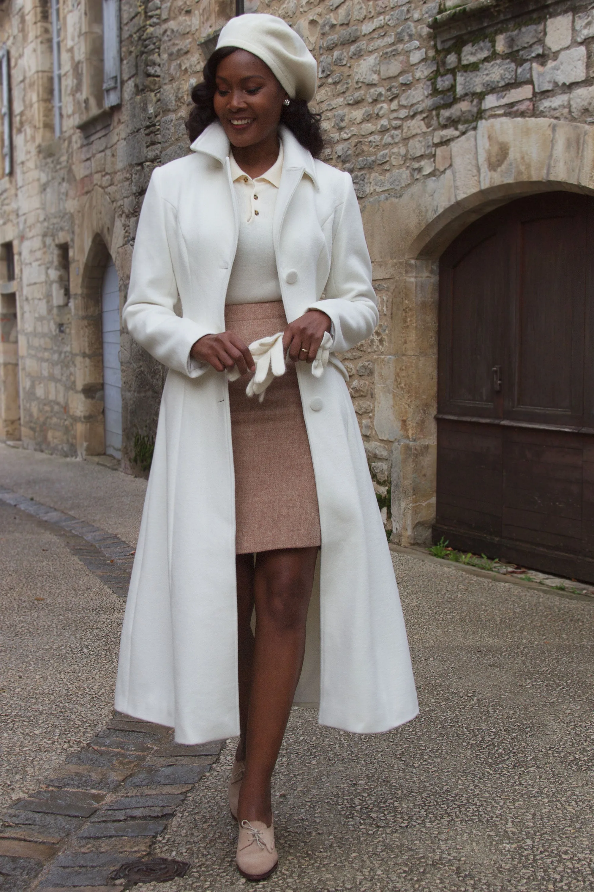 Handmade White Single Breasted Wool Coat 4087