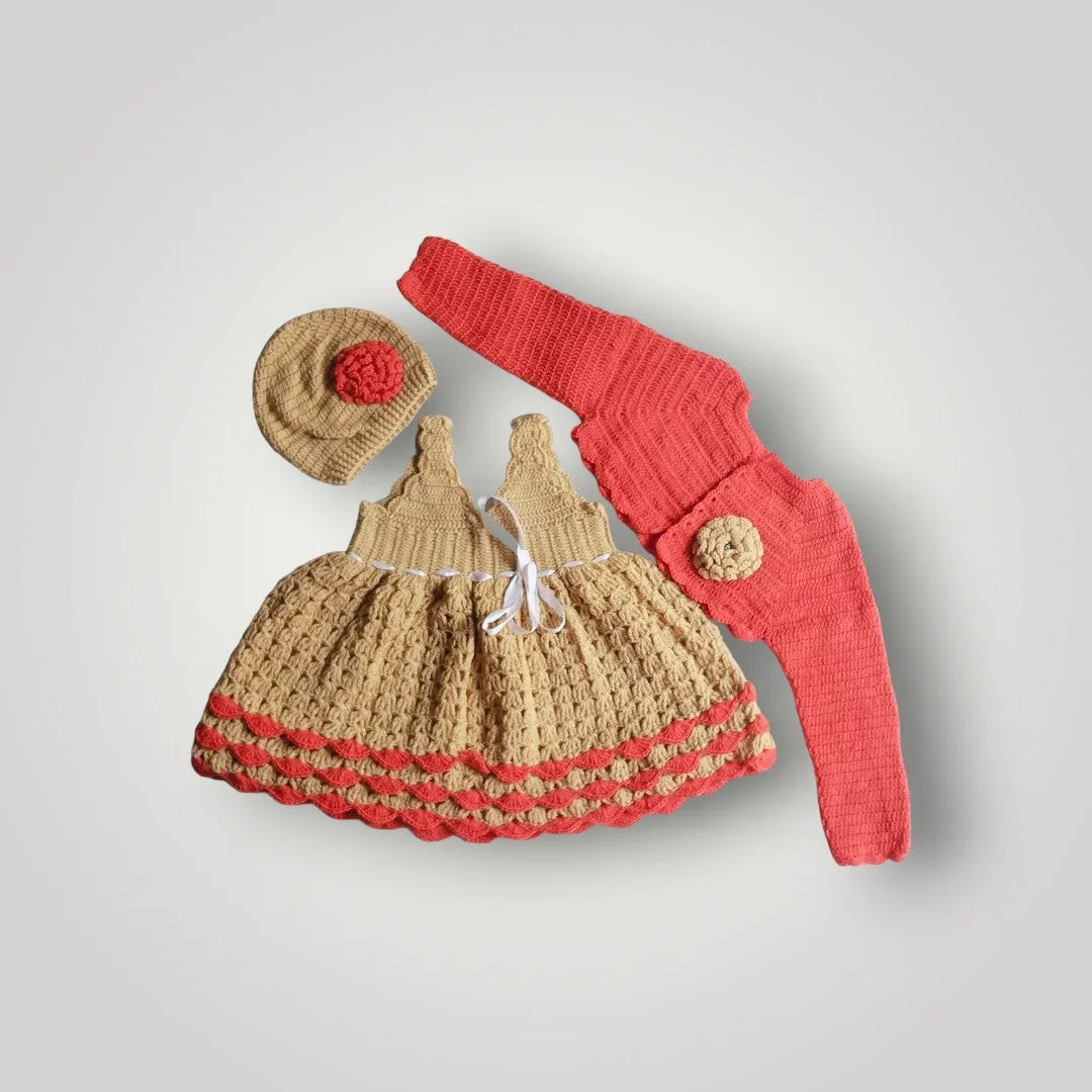 Handmade With Graminarts Care Baby Woolen Frock Set & Cozy Cardigan