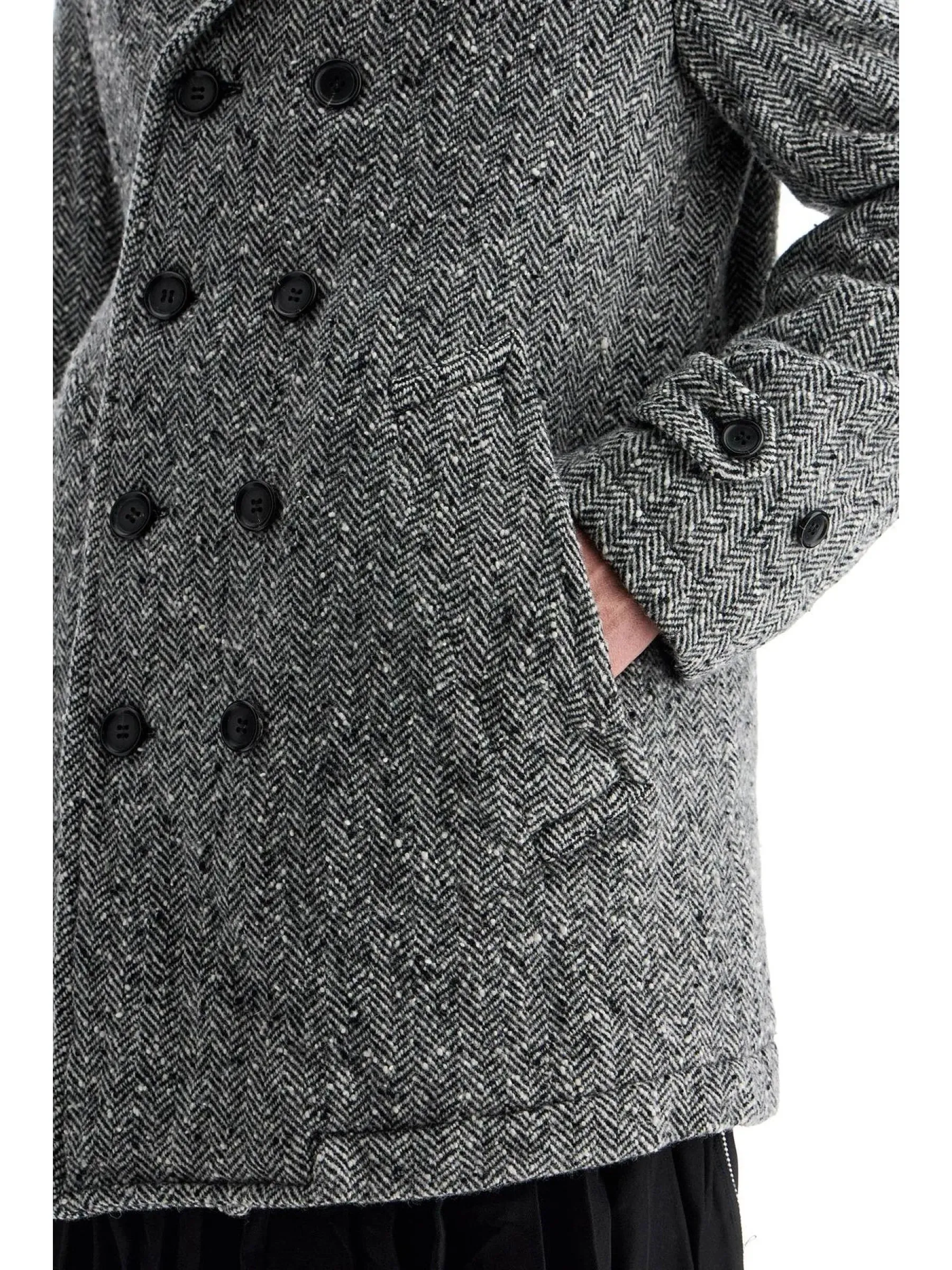 Herringbone Double Breasted Wool Coat