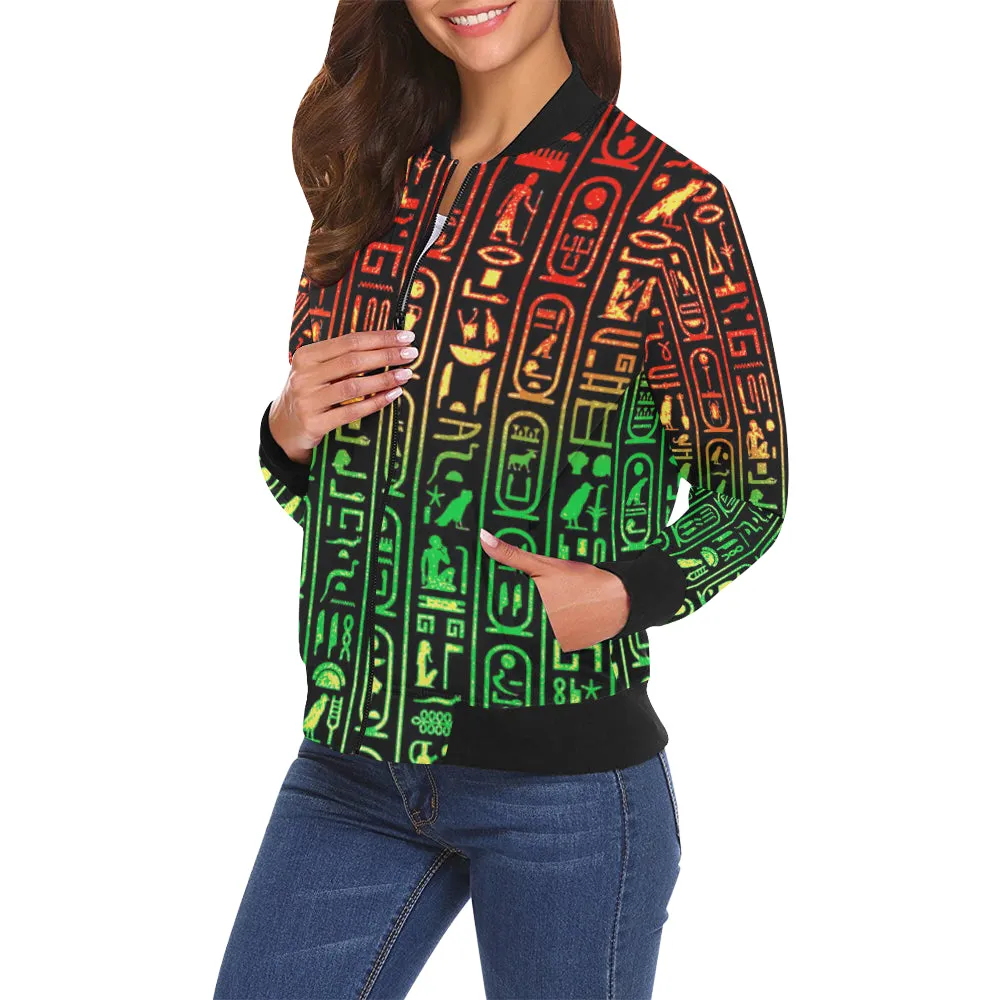 HIERO RASTA All Over Print Bomber Jacket for Women