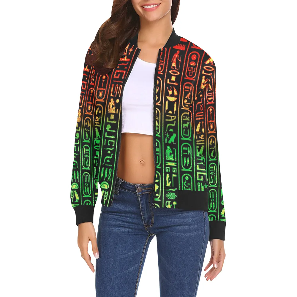 HIERO RASTA All Over Print Bomber Jacket for Women