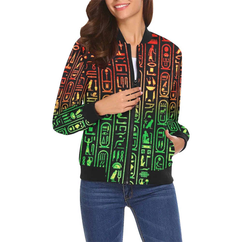 HIERO RASTA All Over Print Bomber Jacket for Women