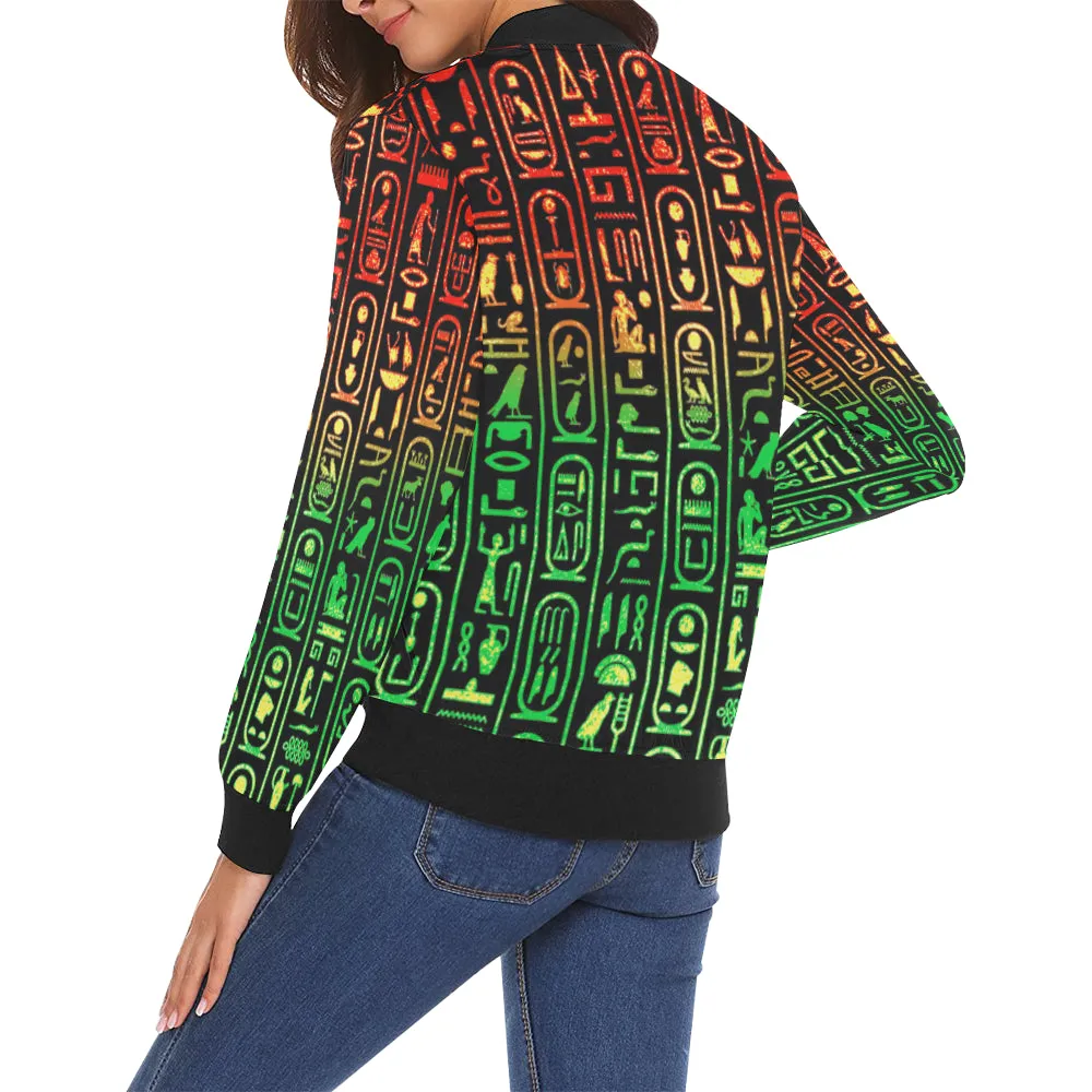 HIERO RASTA All Over Print Bomber Jacket for Women