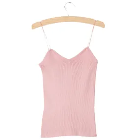 Hot Knit Tank Tops Women Camisole Vest Simple Stretchable V Neck Slim Sexy Straps Tank-448E