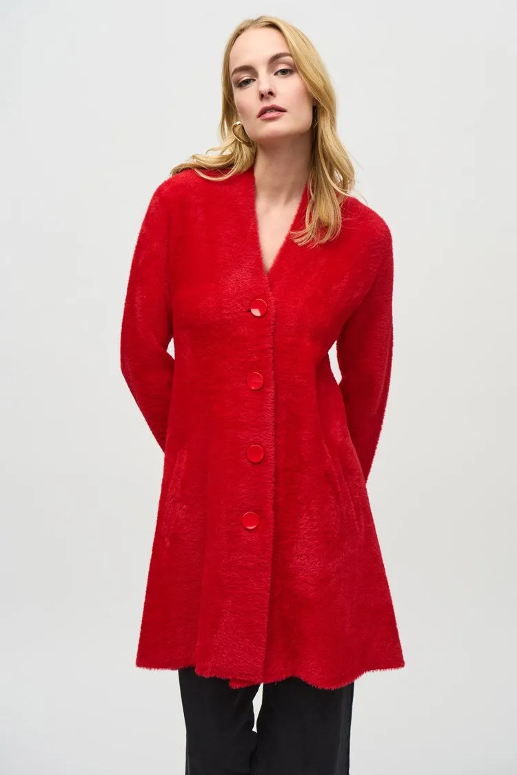 Joseph Ribkoff Sweater Knit Flared Coat Lipstick Red 234906F24